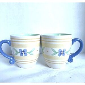 Pfaltzgraff‎ Summer Breeze 16oz Coffee Mugs Set Of 2 Yellow Blue Mint GrannyCore